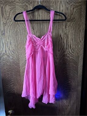 Vintage Victoria's Secret Pink Lace Chiffon Chemise